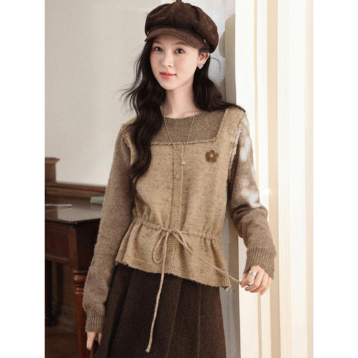 鹿向南「榛果手记」假两件棕色毛衣女秋冬新款洋气高级针织衫上衣 商品图2