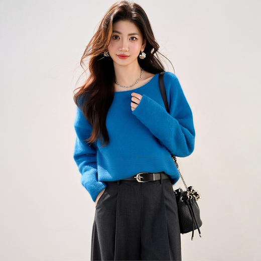 西遇法式软糯套头毛衣女2026年春季新款蓝色慵懒温柔宽松内搭上衣SS060049 商品图1