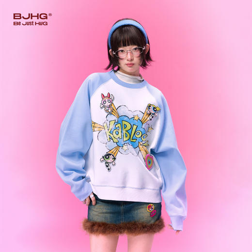 飞天小女警联名BJHG不计后果无帽卫衣女款春季新款潮粉色贴贴上衣 商品图2