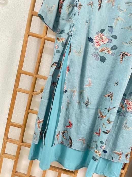 「断码清仓」精品新中式100%苎麻前开扣大开叉双层旗袍连衣裙 L码  ZFYY294 商品图2