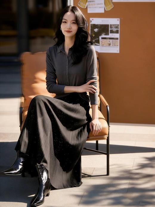 F010406冬季星闪亮片羊毛百褶裙大摆A字半身裙 商品图2