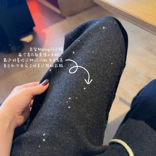 F010405冬季星河亮片加绒加厚保暖宽松直筒垂顺羊毛阔腿裤 商品图5
