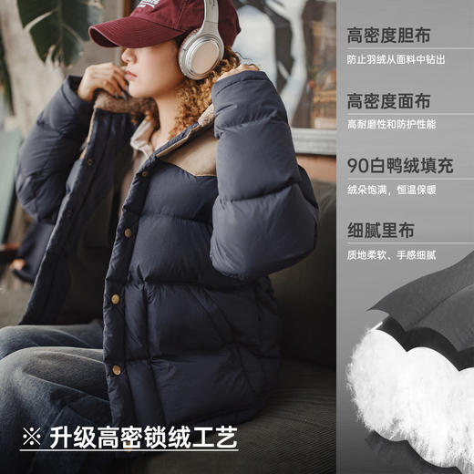 马登90白鸭绒撞色麂皮拼接翻领加厚保暖工装羽绒服夹克外套女冬季 商品图2