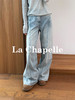 专柜实拍【100棉+垂感有型】拉夏贝尔/La Chapelle复古水洗浅蓝牛仔直筒裤显瘦显腿直长裤 商品缩略图1