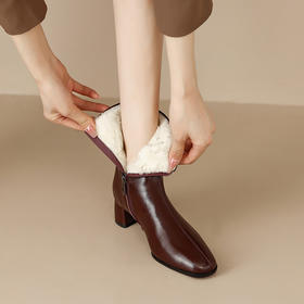 【预售5天】简约洋气女靴加绒加厚东北低跟瘦瘦靴冬季羊毛靴棉靴&A27