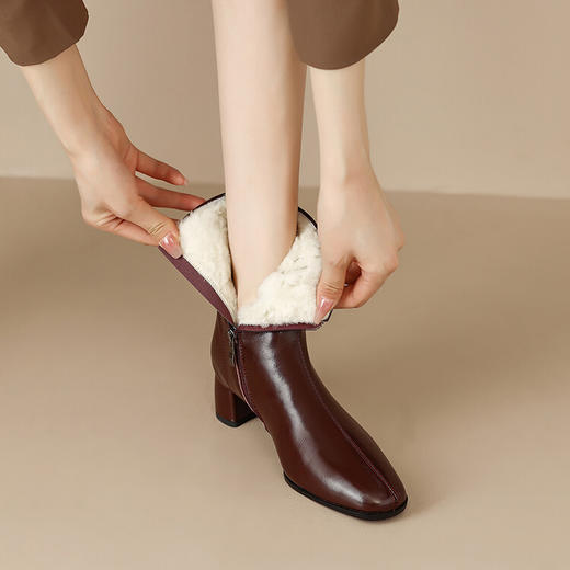 【预售5天】简约洋气女靴加绒加厚东北低跟瘦瘦靴冬季羊毛靴棉靴&A27 商品图0