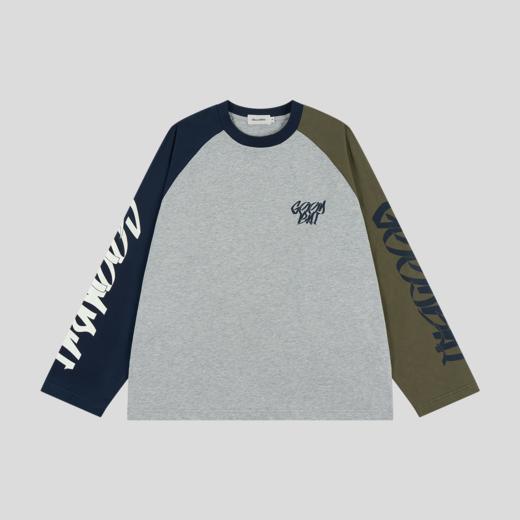 GOODBAI 新款oversize撞色休闲涂鸦圆领插肩袖长袖T恤男女同款 商品图3