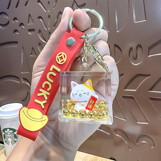 【新年纳福❗️元宝流沙招财猫】圆润可爱，，福来到，好运连连！马年漂流瓶入油钥匙扣创意可爱招福挂件精致包包车挂饰 商品图8