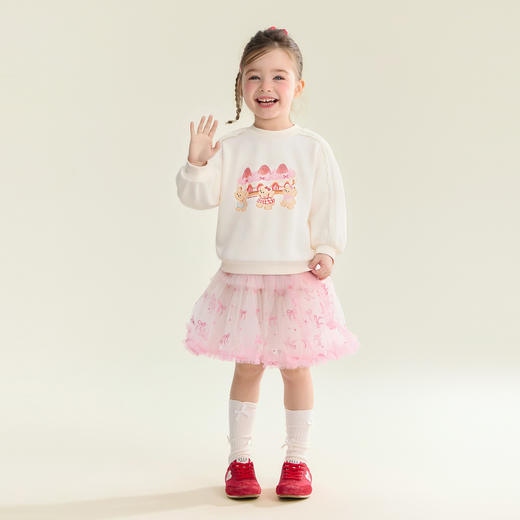 笛莎Deesha 童装女童卫衣2026春新款甜美风小熊蛋糕印花毛圈卫衣 商品图2