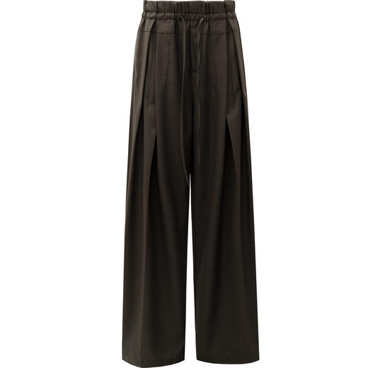 SELFWHO绵羊毛混纺宽腰头抽绳压褶阔腿裤女2026春新款收腰休闲裤 商品图4