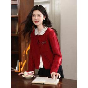 鹿向南「微醺玫瑰」新年红色假两件针织衫上衣秋冬季慵懒风毛衣女