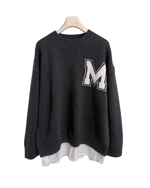 中性款提花假两件针织衫毛衣hu016 商品图0