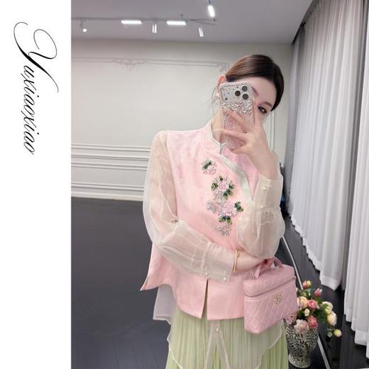 余潇潇【出水芙蓉】桑蚕丝亚麻棉混纺新中式立体刺绣国风立领马甲 商品图2