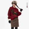西遇新年红色毛衣女2026春季新款韩式可爱风卡通圆领宽松慵懒上衣SS060051 商品缩略图0