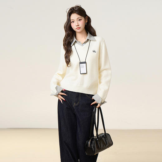 西遇假两件套头毛衣女2026年春季新款韩系慵懒高级感百搭针织衫SS060053 商品图4