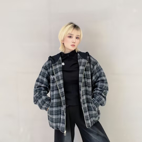 NC撞色连帽格子夹棉外套51028（黑） 冬季 154040190321