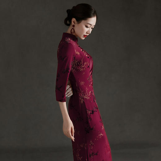 收腰鱼尾国风新中式长袖旗袍改良年轻款高级感修身旗袍SC22096 商品图4