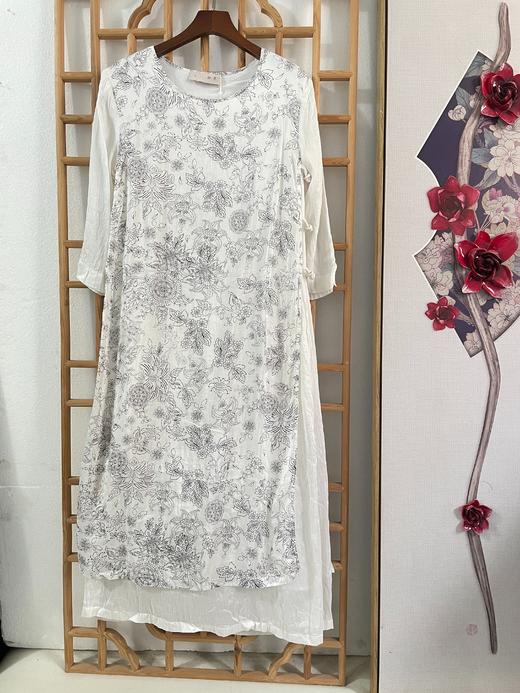 「断码清仓」精品新中式侧开叉有内衬桑蚕丝麻旗袍连衣裙 S码  ZFYY282 商品图0