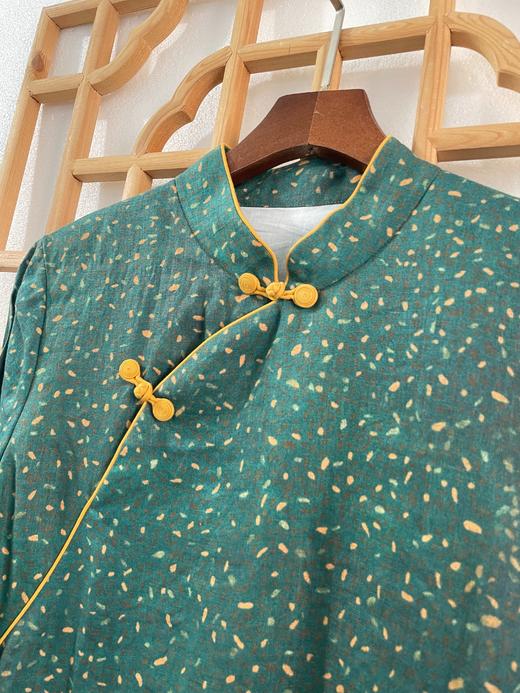 「断码清仓」精品新中式100%苎麻双层荷叶袖前开口旗袍连衣裙 L码  ZFYY293 商品图1