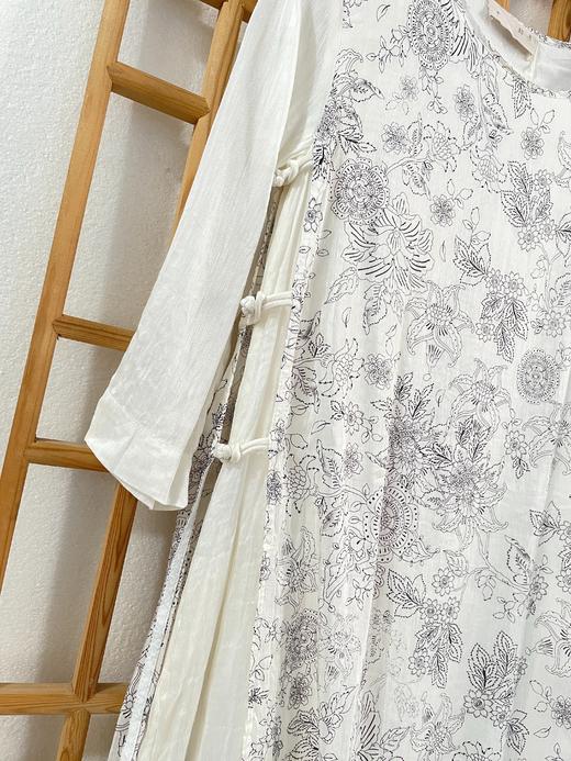 「断码清仓」精品新中式侧开叉有内衬桑蚕丝麻旗袍连衣裙 S码  ZFYY282 商品图1