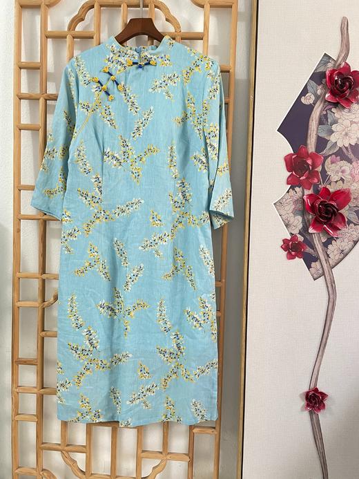 「断码清仓」精品新中式亚麻侧开叉后拉链双层旗袍盘口连衣裙 L码  ZFYY295 商品图0