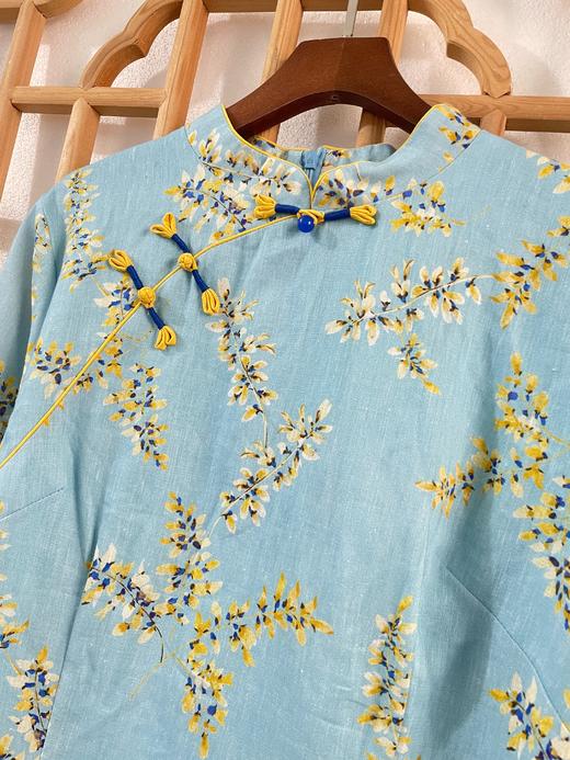 「断码清仓」精品新中式亚麻侧开叉后拉链双层旗袍盘口连衣裙 L码  ZFYY295 商品图1