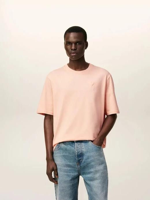 AMI立体ADC短袖T恤马卡龙色系情侣款粉色爱心立体压花短袖 商品图1