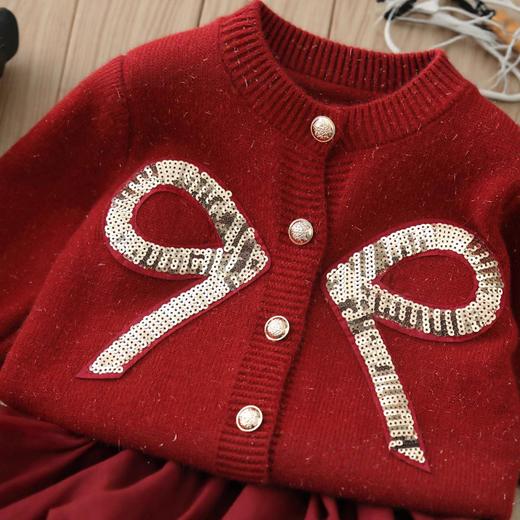 清清美日新年女童毛衣本命年红色秋冬款女宝宝套头衫新款半身亮片套装90-130★ 商品图3