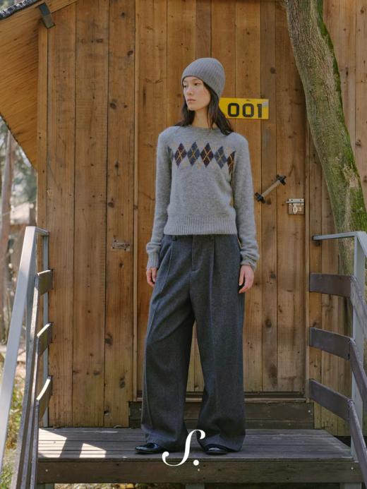 shyshystill/shy202510050/贵价羊驼毛菱形格双色精巧圆领毛衣 商品图2