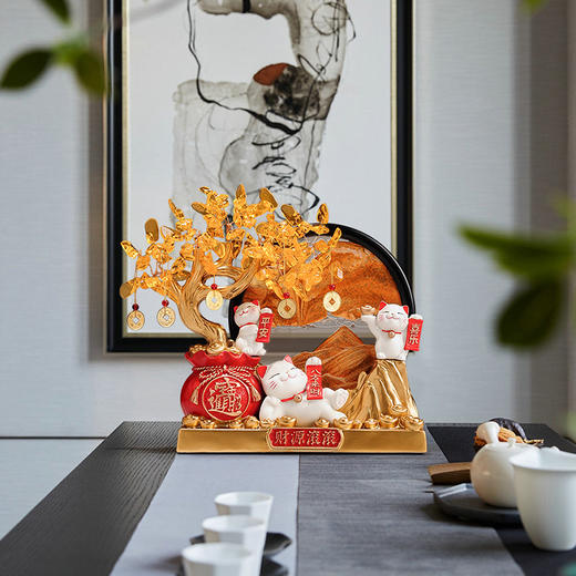 【招财猫发财树流沙画摆件】客厅家居办公室酒柜电视柜开业礼物装饰品 商品图1