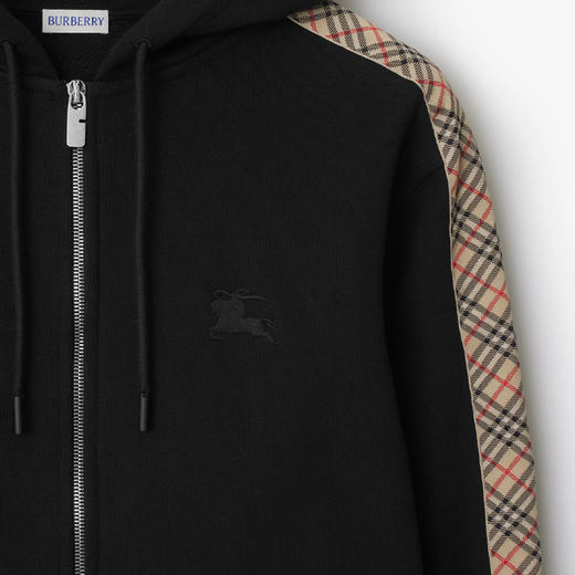 BURBERRY 巴宝莉 男士马术骑士徽标刺绣格纹装饰棉质拉链连帽卫衣 黑色 8110790 A1189 商品图1