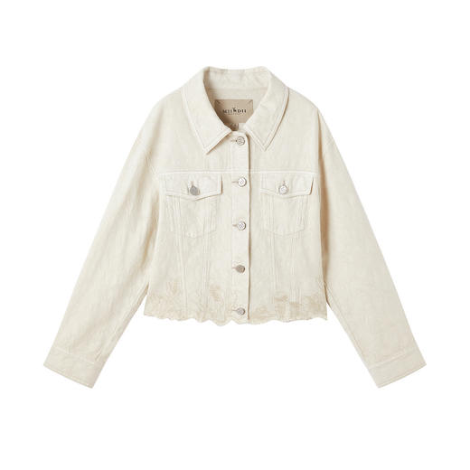 谜底牛仔外套长袖2026春季新品浮雕提花刺绣毛感流苏女261MW0200 商品图4