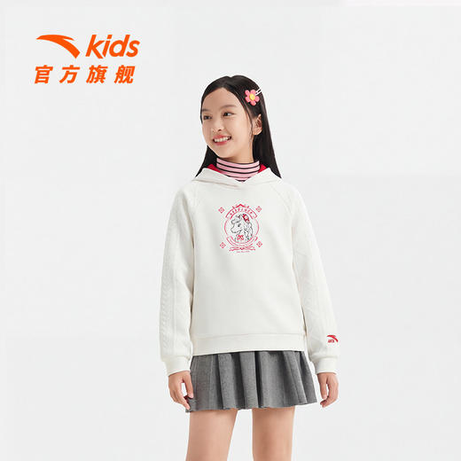 新年款安踏儿童女大童针织连帽套头衫2026年新款舒适女孩潮流卫衣362618712 商品图0