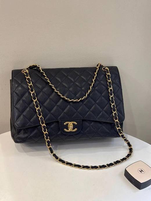 Chanel CF 黑金 荔枝纹牛皮 maxi 单肩包 商品图0
