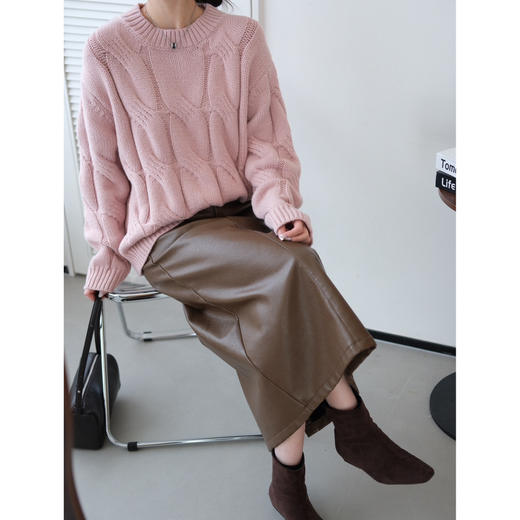 【烟雾粉麻花毛衣】温柔显白的云雾粉 软糯亲肤保暖 自上而下的绞花工艺 商品图3