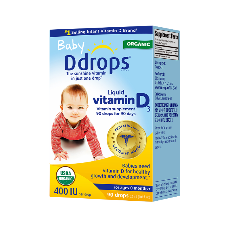 【每日一滴促进钙吸收】美国 Baby Ddrops 婴儿维生素D3滴剂 蓝色款2.5ml/紫色款2.8ml/成人款5ml