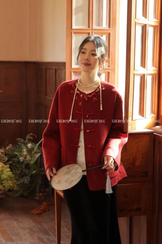 【门店同款】ENJOY冬季“烟火漫春”领口钉珠精致大衣 168897827 商品图0