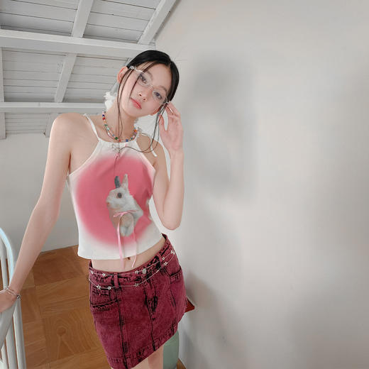 FTT FlyTheTruth『粉红狙击』 兔子印花绑带吊带背心女夏挂脖上衣 商品图1