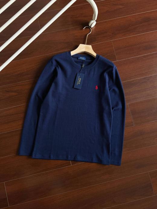 啦夫劳伦T恤男圆领精致刺绣小标 纯色简约长袖秋冬上衣T恤 商品图2