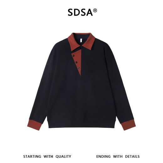 26T09SDSA秋冬新款痞帅男装时尚简约拼接撞色斜纽扣翻领长袖T恤百搭 商品图1