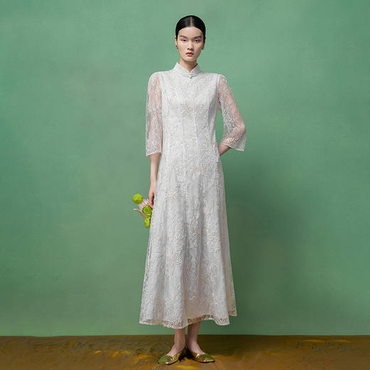 【林栖设计小店】金线蕾丝|绣花肌理感国风2026早春新款修身连衣裙1961134 商品图1