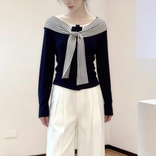 裁缝学苑AS623一字拼接条纹绑带长袖t恤纸样女装修身短上衣服装打板 商品图2