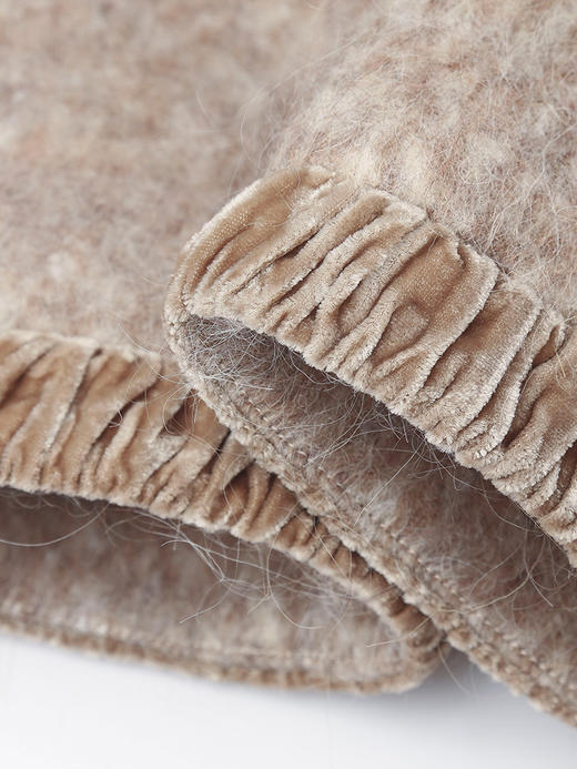 浅燕麦杂色毛呢短款外套 圆领丝绒流苏边单排扣双口袋修身显瘦秋冬法式优雅名媛风上衣 商品图3