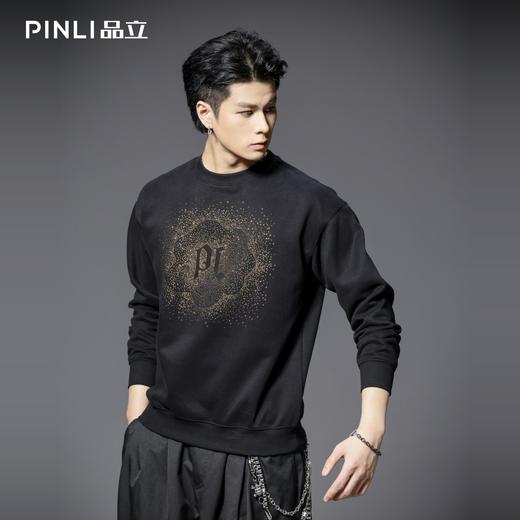 PINLI品立2025秋季新款男士圆领宽松烫钻长袖套头卫衣上衣青年潮BG253109018 商品图2