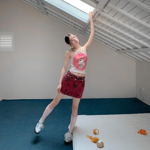 FTT FlyTheTruth『粉红狙击』 兔子印花绑带吊带背心女夏挂脖上衣 商品图4