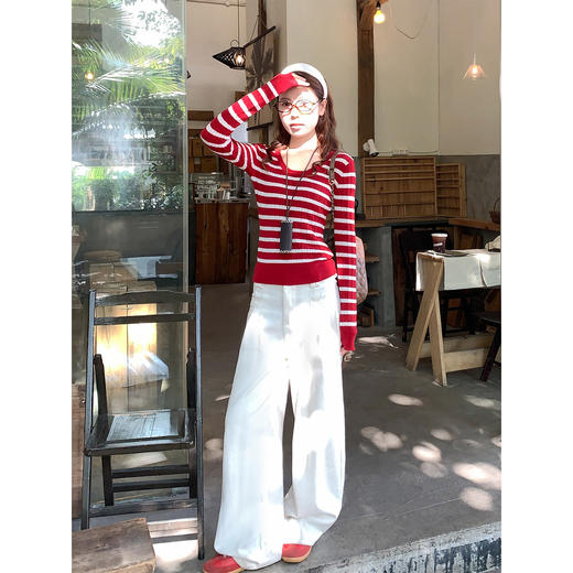 <曾小咸推荐>3.15现货秒杀 ！微信超特价！韩系条纹修身针织衫 日常149.99 立减80 秒杀69.99！！ 商品图2