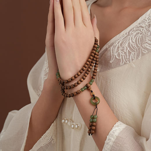 【禅心·老山檀和田玉108手串】敦煌福泽轻奢老山檀手工串珠 国风和田玉轻奢小众手串 商品图2