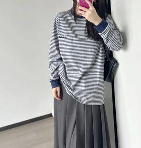 2026新款细条纹长袖 刘浩存同款细条纹 情侣款男女款式OS叠穿打底衫