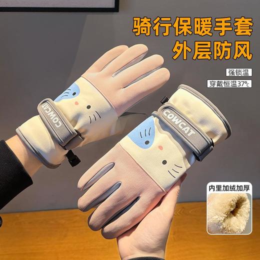 手套女士冬季新款可爱学生加绒加厚保暖骑行防风御寒麂皮绒棉手套 商品图2