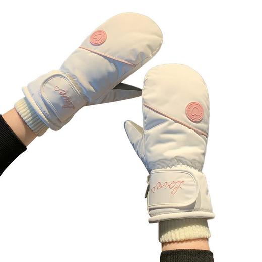 女款冬滑雪手套爱心连指保暖加绒加厚全掌防滑防寒东北骑行电动车 商品图3